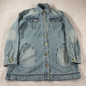 The J Peterman Company Jacket Blue Long Denim XL Coat Pockets Long Sleeve